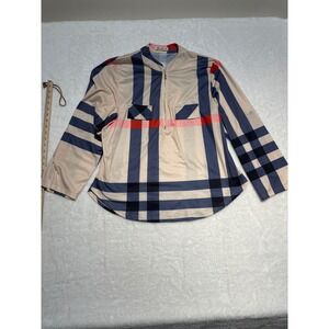 Moyabo Plaid Quarter Zip Long Sleeve Tunic Top Women's 2XL Beige Blue Red